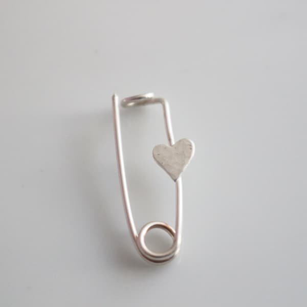 Handmade Safety Pin Brooch in Sterling Silver with Heart Emblem / Small Brooch Pin / Solidarity Pin / Handmade Heart Brooch