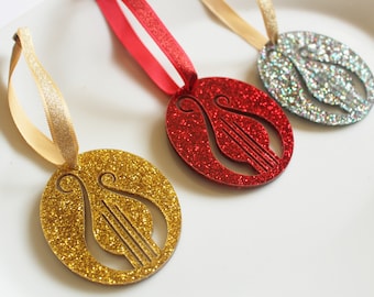 Lyre Ornament Glitter Ornament Red or Gold Acrylic Christmas Ornament