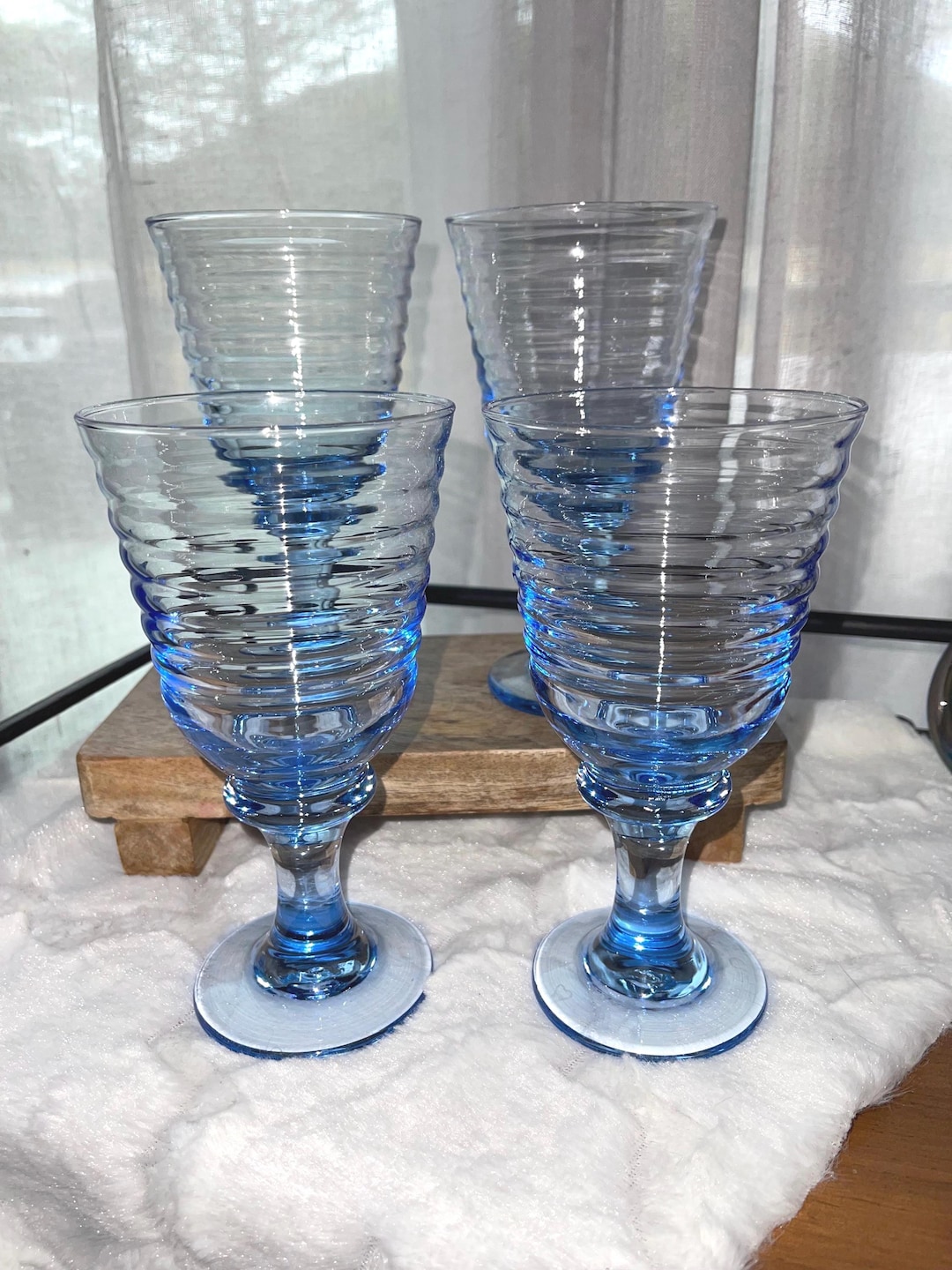 Libbey Ribbed Glassware Set of Four Libbey Sirrus Blue Ribbed Water Glasses - Etsy