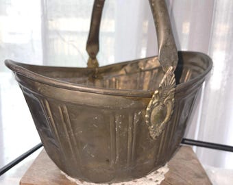 Vintage Solid Brass Basket with Handle