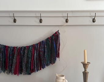 Emerald Green Burgandy Purple Royal Blue Shabby Chic Lace Fabric Rag Tie Garland Bunting Banner / Jewel Tones / Witchy Victorian Fairy Decor