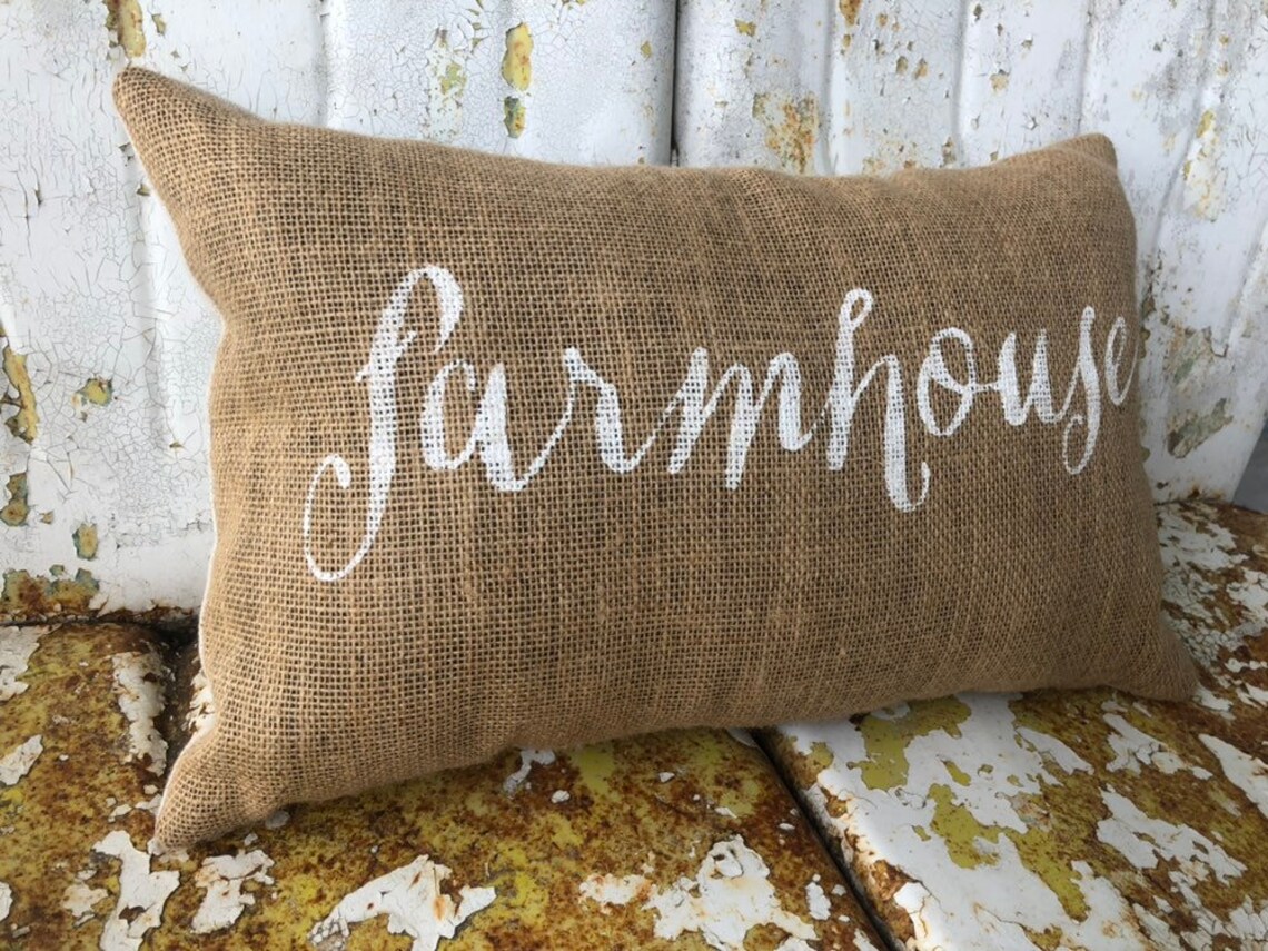 Farmhouse Pillow / Lumbar Burlap or Cream Cotton Accent Throw Etsy