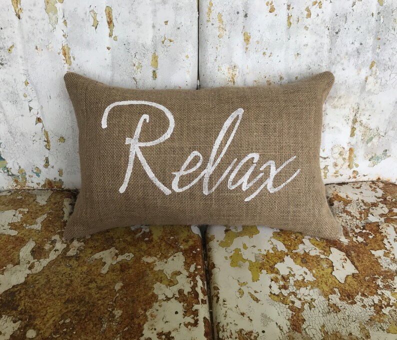 Relax Pillow / Lumbar Burlap Pillow Throw Accent Pillow / Etsy
