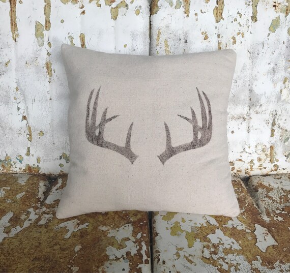 Deer Antlers Pillow Square Oatmeal Cotton Pillow Vintage Etsy