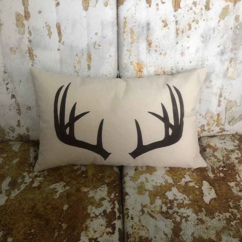 Deer ANTLERS Pillow / Lumbar Burlap or Cream Cotton Accent Etsy