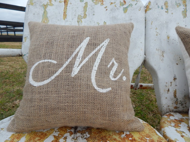 Pair of Mr and Mrs Square Burlap Decorative Pillows Wedding Etsy