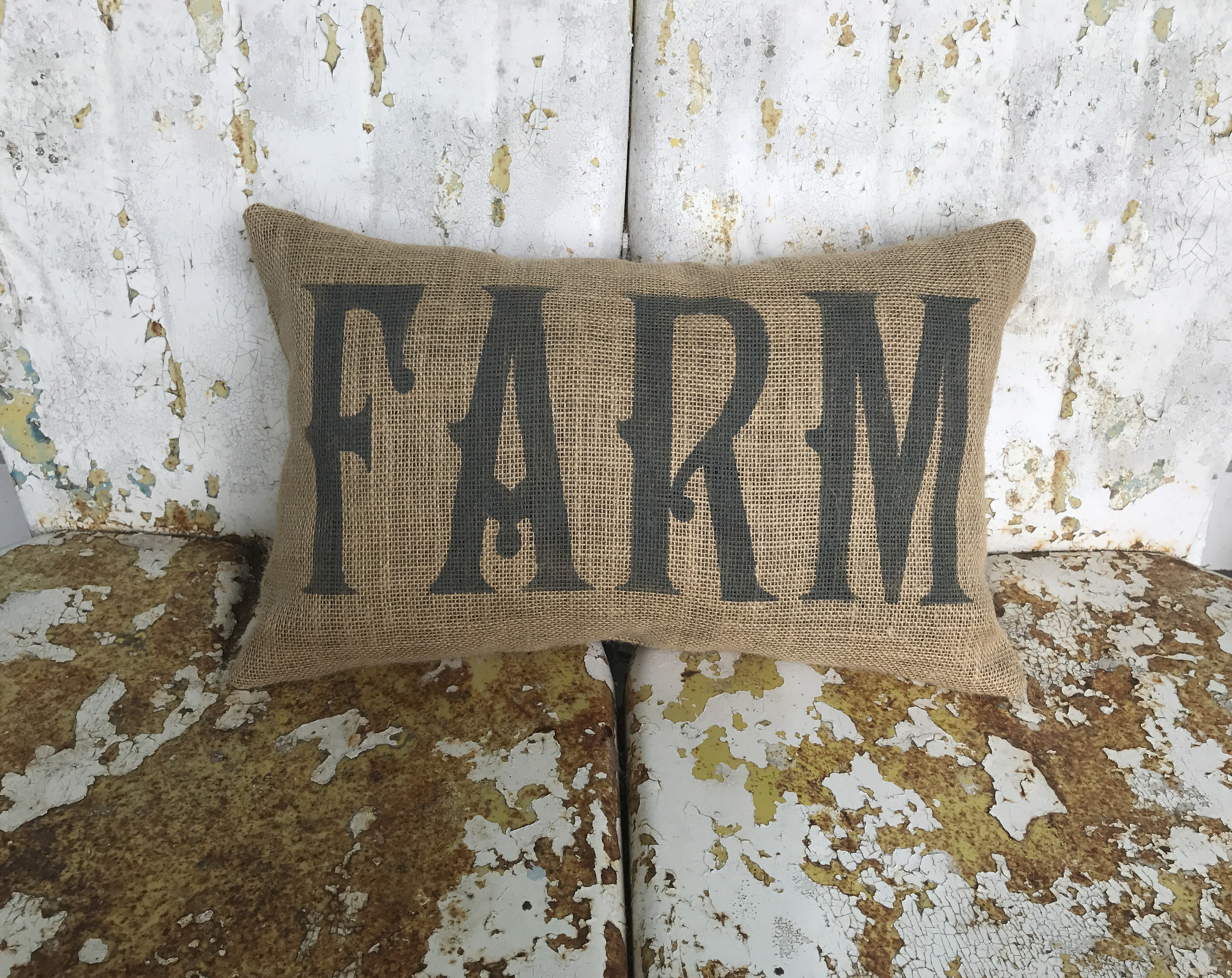 Painted Burlap FARM Throw Accent Pillow Custom Colors Etsy