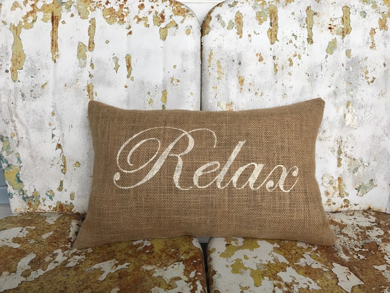 Burlap Pillow Script Font RELAX Lumbar Decorative Throw Accent Etsy
