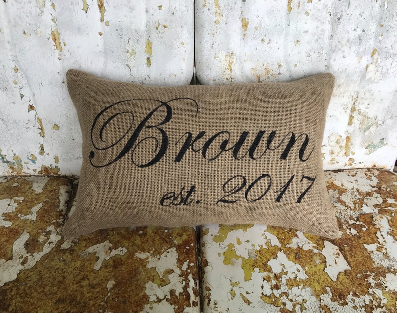 Personalized burlap pillow