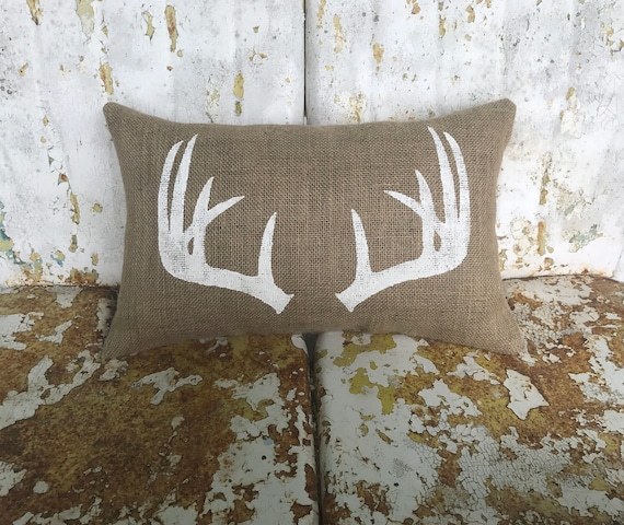Deer ANTLERS Pillow Lumbar Burlap or Deer ANTLERS Pillow Lumbar Burlap or