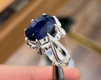 10 karaat echte blauwe saffierring: 925 sterlingzilveren herensaffierring