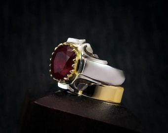 Ring echte rode robijn, ring sterlingzilver 925, handgemaakte ring rode robijn, ring rode robijn Mozambique, verjaardagscadeau