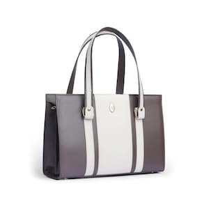 Luxury Handmade Leather Bag High Quality Women Leather Hand Bag, Leather Bag, Women bag, Beautiful Grey and White Leather Bag
