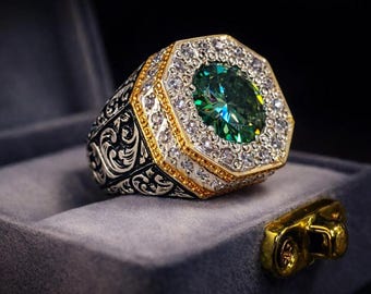 5 karaat gecertificeerde groene moissaniet diamanten ring, sterlingzilver 925 handgemaakte groene diamanten ring