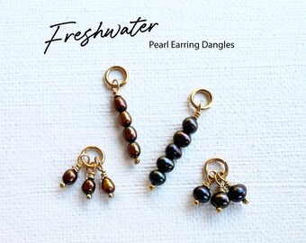 1pc Freshwater Pearl dangles Peacock Blue or Golden Brown / interchangeable earring charms/ stacked pearls/ mini pearl dangles. Gold/silver