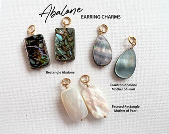 2pc Natural Abalone & Mother of Pearl interchangeable earring charms, Earring dangles Gold fill or Sterling Silver wire work and jump ring