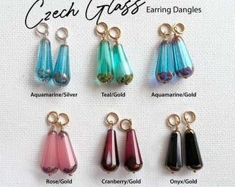 2pc Czech Glass teardrops interchangeable earring charms, 1 1/8" earring dangles Gold fill/Sterling Silver wire work and jump ring