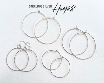 1 pair Sterling Silver Earring Hoops 50mm/40mm/34mm choose size and style add your own charms and dangles