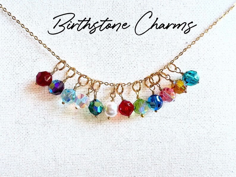 1pc Swarovski Crystal Birthstone charms. 8mm with gold or silver wire wrap. Birthstone dangle necklace or bracelet charm. image 1