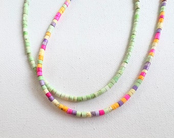 Colorful Boho Style Howlite Heishi necklace with clasp, Mint green or pastel rainbow 16.5" add your own charms!