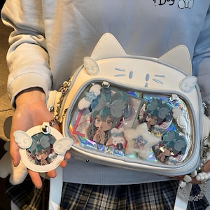 ita Bag Crossbody, Enamel Pin Display Bag, Shoulder Messenger Bag, Kawaii Itabag, Clear Window Bag with Insert, form cat