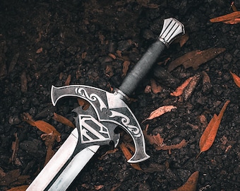 Handmade Movie-Inspired, Fantasy Sword, Medieval Replica with Engraved Guard & Leather Sheath, Heroic Cosplay Prop,  Collector Blade
