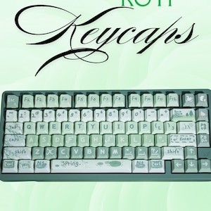 Green Keycaps Set, 130 Plus Cherry Profile PBT Keycaps, Cute Custom Keycap Set for MX Mechanical Keyboards, Fits 60 65 75 100 Layouts
