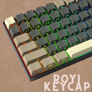 132-Key Shine-Through Keycaps Set, Retro Grey Brown PBT Keycaps, RGB Backlit Cherry Profile, Mechanical Keyboard, ANSI Iso Layout
