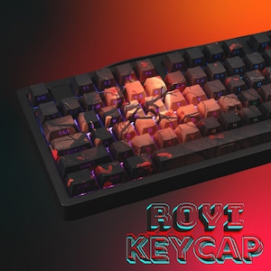 Dark Theme Keycaps Set | 130 PBT Shine-Through Cherry Profile | Side-Printed MX Keycaps for Gaming & Mechanical Keyboard Build, RGB Keycap