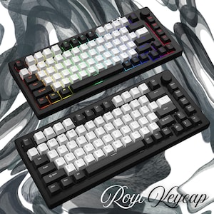 124-Key Shine-Through Keycaps Set , PBT Keycaps, Cherry Profile, RGB Backlit Keycaps, Black White Keycaps Set, Customm Keycaps, Gamer Keycap