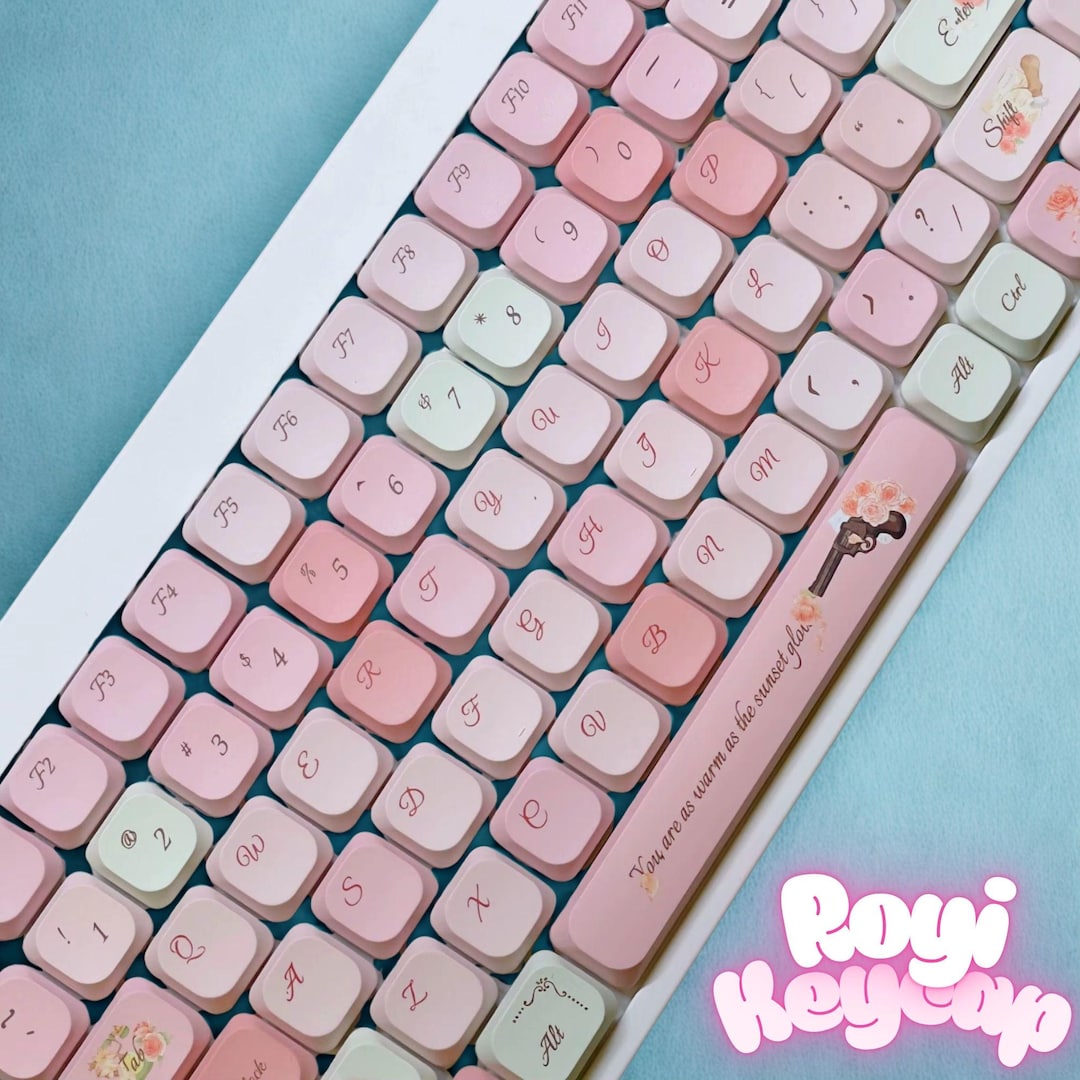 Pink Keyframe 120-key Pastel Pink Low-profile Keycaps – Cute Kawaii Aesthetic PBT ...