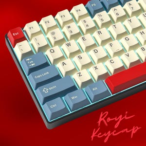 Beige Blue Keycaps Set, 137 Keys, Cherry Profile, Doubleshot PBT, Custom Keycaps, MX Switch Compatible, 60 75 100 Layouts, Gamer Keycap