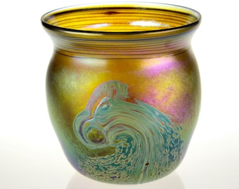 Hand Blown Art Glass Bowl with Iridescent Luster