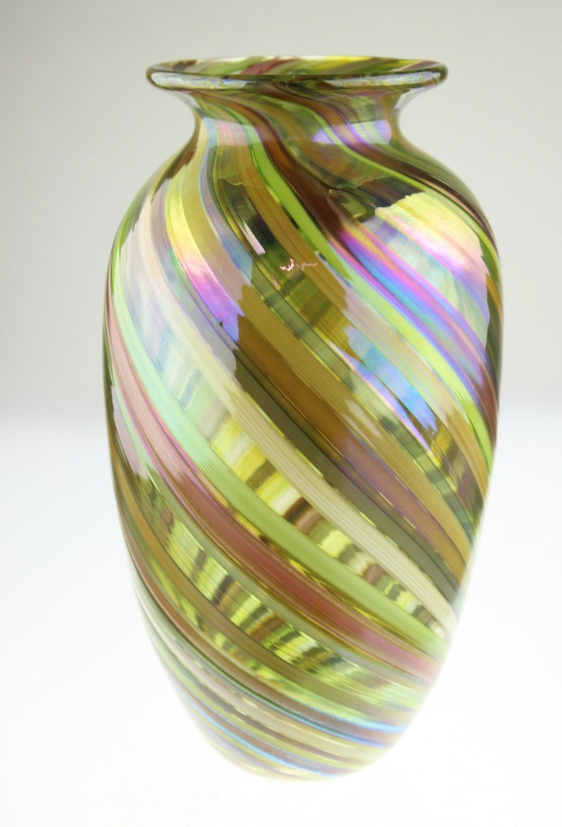 Twisted Cane Iridescent Hand Blown Art Glass Vase by Eric W. Etsy