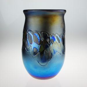 Art Glass Vase by Eric W. Hansen with Blue Iridescent Luster