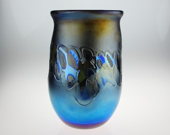 Art Glass Vase by Eric W. Hansen with Blue Iridescent Luster