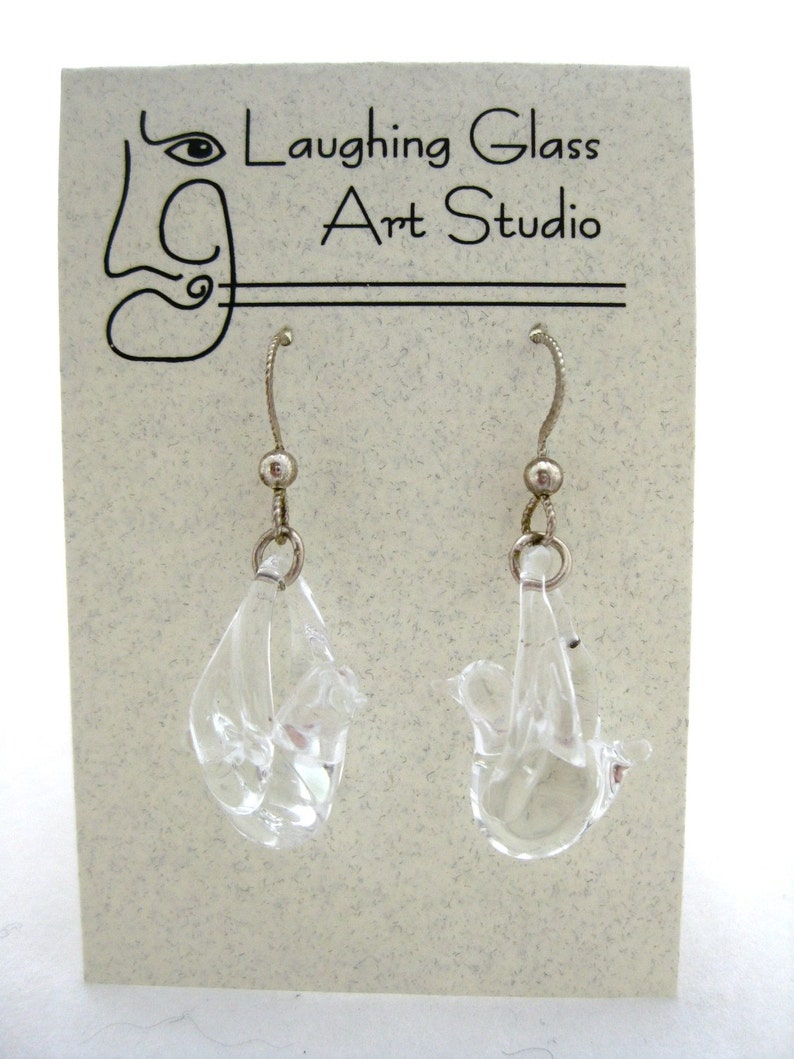 Dove Earrings in Clear Glass-Sculpted Art Glass by Eric W. Hansen image 2