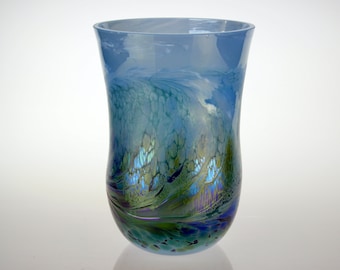 Ocean Blue Vase by Eric W. Hansen with Iridescent Accents