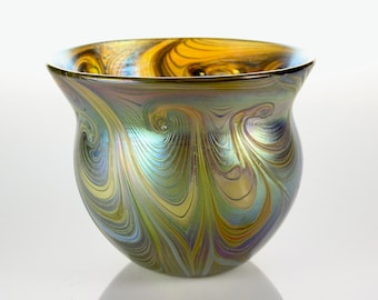 Hand Blown Art Glass Bowl with Iridescent Luster