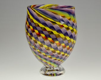 Hand Blown Art Glass Vase Colorful Twisted Canes
