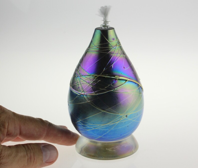 Iridescent Teardrop Oil Lamp Hand Blown Art Glass by Eric W Hansen