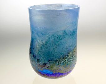 Ocean Blue Vase by Eric W. Hansen with Iridescent Accents