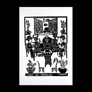 Xilografía original – "Jogo do Baralho" – Tradición brasileña del juego de cartas – Impresión artesanal