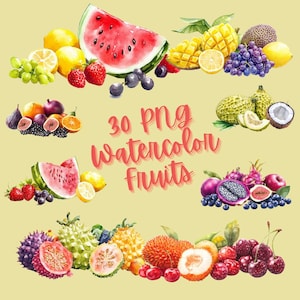 Watercolor fruit clipart, Tropical fruit illustrations, Colorful fruit PNG files, PNG, Fruit clipart for planners, Fruit clipart for logos
