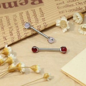 Titanium Nipple Barbell with Jade Accent: Internally Threaded Piercing Jewelry