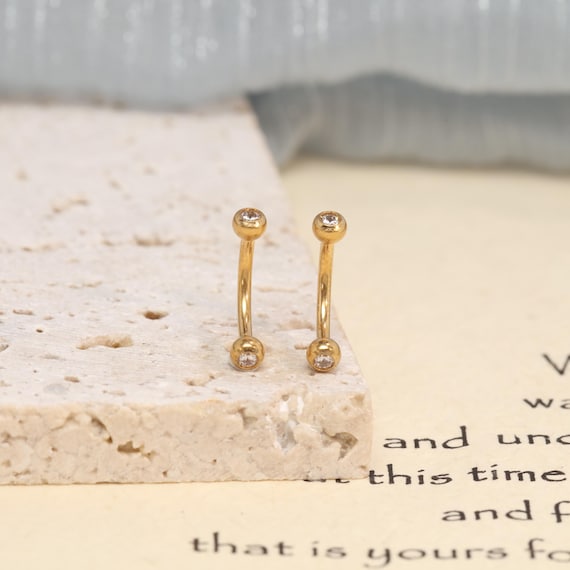 Gold Ball Cup Eyebrow Ring, G23 Titanium Brow Piercing Jewelry, Clear CZ Curved Barbell, Dainty Body Jewelry