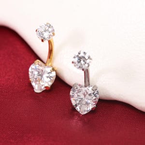 Heart Shape CZ Belly Piercing Prong Set Belly Button Navel Piercing Curved Barbell Belly Piercing Belly Barbell  G23 Titanium 14G