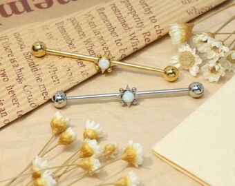Piercing industriel en acier chirurgical 14 g Barre d'échafaudage de 38 mm de long Barre industrielle avec zircone pavée de zircones pour cartilage hélix Barbell pour homme et femme, 1.6mm, Acier