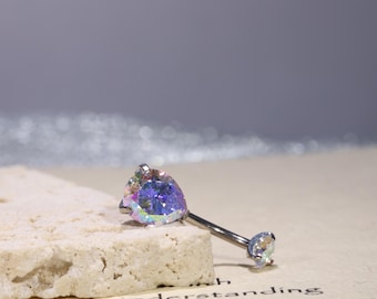 CZ Titanium Belly Button Ring: Internally Threaded 14G Barbell,teardrop shaped,white CZ
