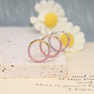 Gold Pink Opal Nose Ring, 316L Surgical Steel Nose Hoop, Opal Septum Cartilage Helix Piercing Jewelry, Dainty Body Jewelry
